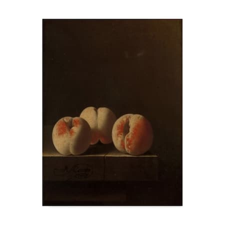 Adriaen Coorte 'Three Peaches On A Stone Plinth, 1705' Canvas Art,14x19